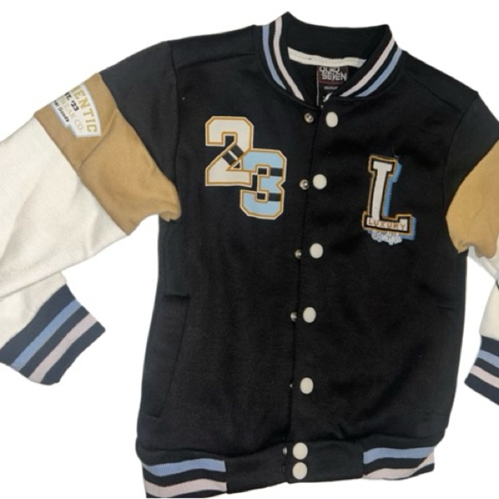 Kids Varsity Jacket - Black, White, Tan - Picture 1 of 3